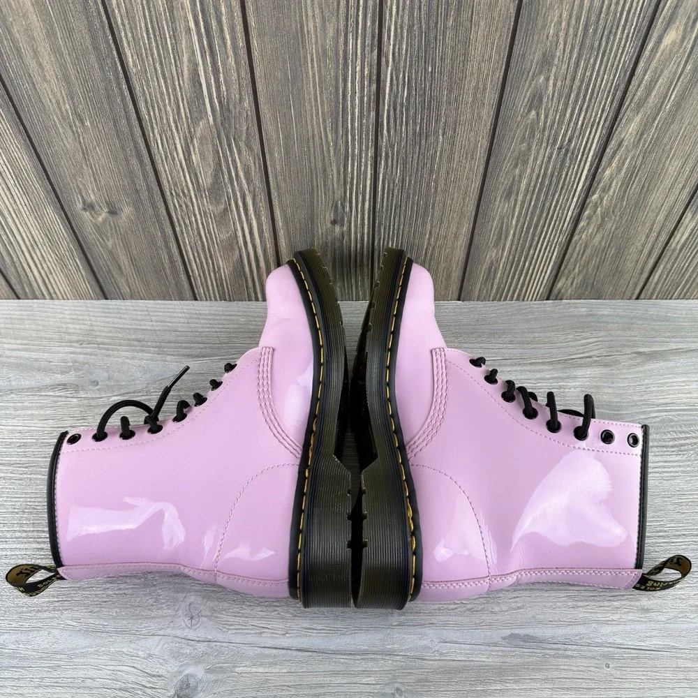 Dr Doc Martens Pink Black Combat Boots Barbie Patent Leather Women Size 7